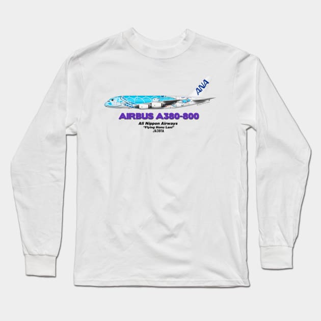 Airbus A380-800 - All Nippon Airways "Flying Honu Lani" Long Sleeve T-Shirt by TheArtofFlying